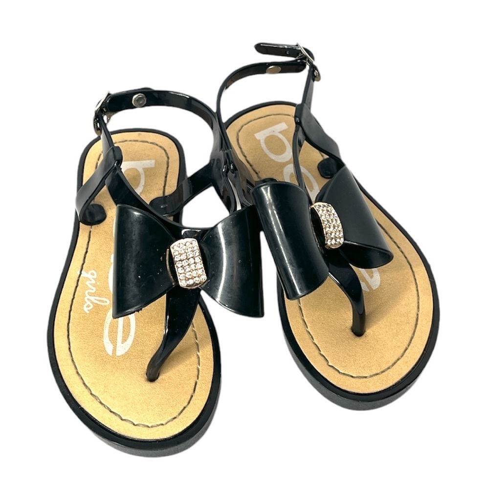 bebe Toddler Girls Vegan Sandals With Bow And Rhinestones 9/10 Black
